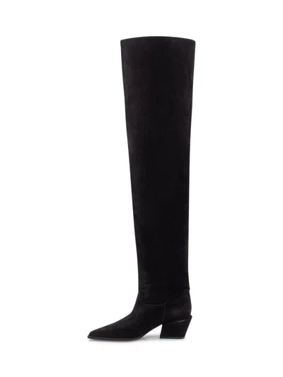 Paris Texas Over-the-knee Boots In Black Calf Suede Leather In Black