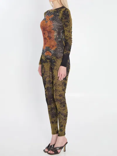 Jean Paul Gaultier Graphic Print Full-length Dress With Long Sleeves In Green