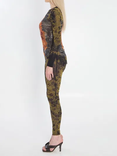 Jean Paul Gaultier Graphic Print Full-length Dress With Long Sleeves In Green