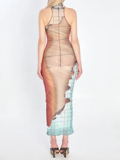 Jean Paul Gaultier Fire Printed Mesh Sleeveless Midi Dress In Multi
