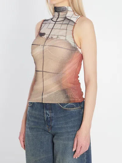Jean Paul Gaultier Printed Tulle The Fire Tank Top In Multi
