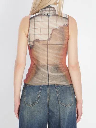 Jean Paul Gaultier Printed Tulle The Fire Tank Top In Multi