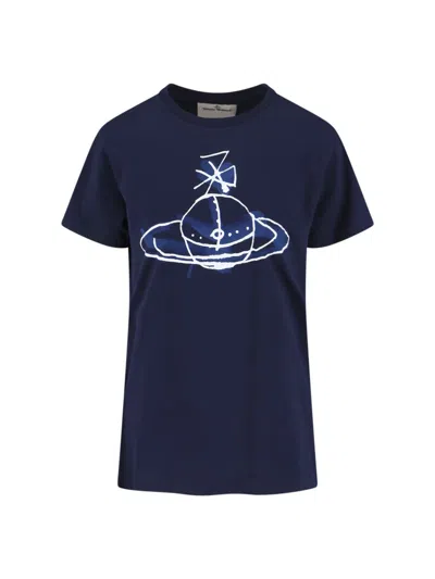 Vivienne Westwood Crew Neck Graphic Print Short Sleeves Top In Blue