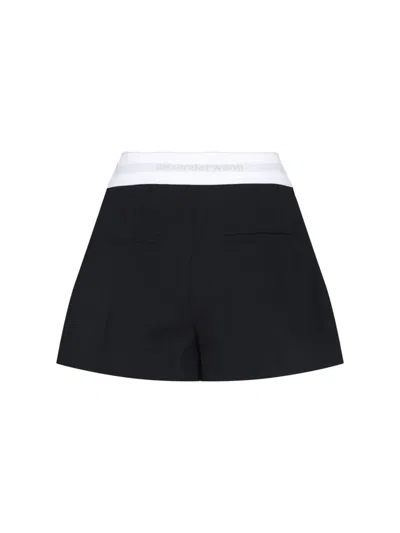 Alexander Wang High Waisted Pleated Short With Logo Elastic Clothing In Black