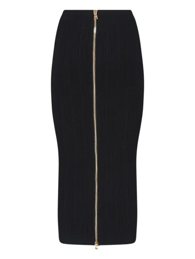 Balmain Black Skirt With Logo Buttons And Zip Closure In Black