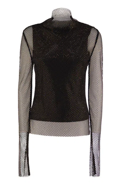 Sportmax Valdai Embellished Fishnet Crop Top In Black