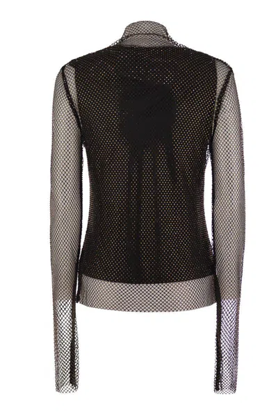 Sportmax Valdai Embellished Fishnet Crop Top In Black
