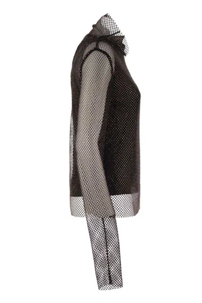 Sportmax Valdai Embellished Fishnet Crop Top In Black