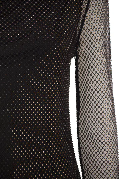 Sportmax Valdai Embellished Fishnet Crop Top In Black