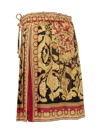 Versace Mini Jupe Plissée Barocco In Brown