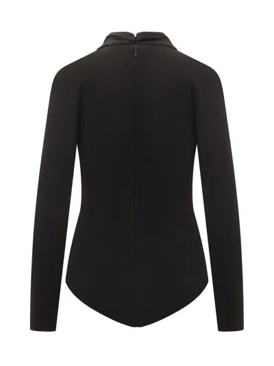 Versace Deep V Neck Pin Draped Bodysuit