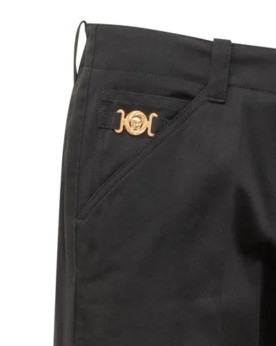 Versace Casual Cotton Gabardine Trousers In Black