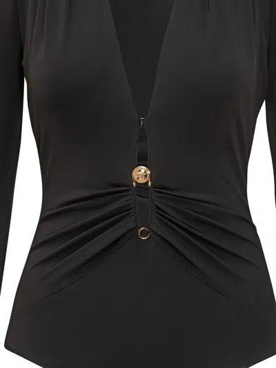 Versace Deep V Neck Pin Draped Bodysuit