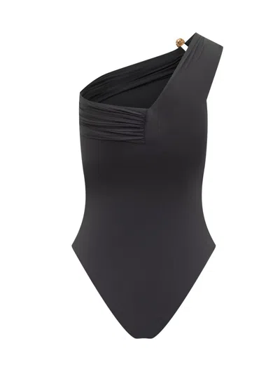 Versace Medusa Safety Pin Asymmetric One-piece Swimsuit In Black