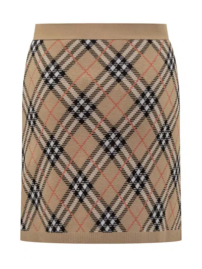 Burberry Embroidered Wool Blend Mini Skirt In Brown