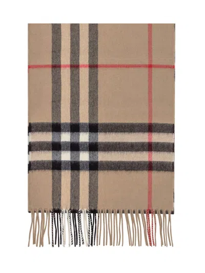Burberry Beige Check Cashmere Scarf In Brown