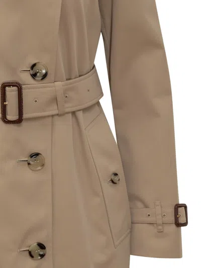 Burberry Streamlined Trench With Back Slit And Waist Belt In Brown