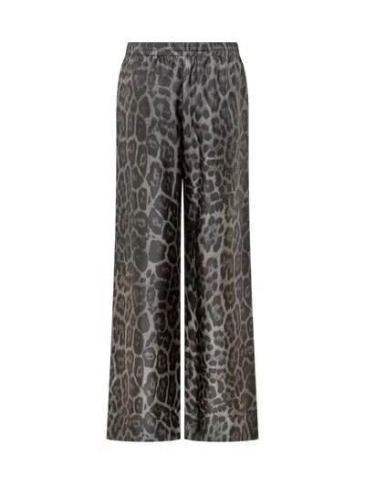 Stella Mccartney Wide Leg Animal Print Trousers With Elastic Waistband In Gray