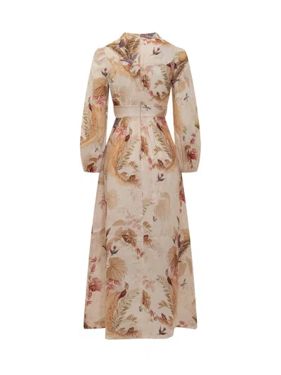 Zimmermann Womens Cream Palm Floral Ascension Plunge Linen Midi Dress In Multi