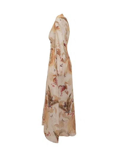Zimmermann Womens Cream Palm Floral Ascension Plunge Linen Midi Dress In Multi