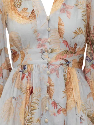 Zimmermann Ascension Light Blue Mini Dress With Flared Skirt And All-over Print In Linen Woman