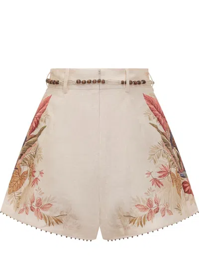 Zimmermann Ascension Belted Bead-embellished Floral-print Linen Shorts