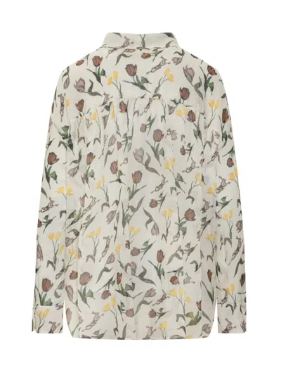 Marni Tulips & Hares Sheer Chiffon Button-up Shirt In Neutral