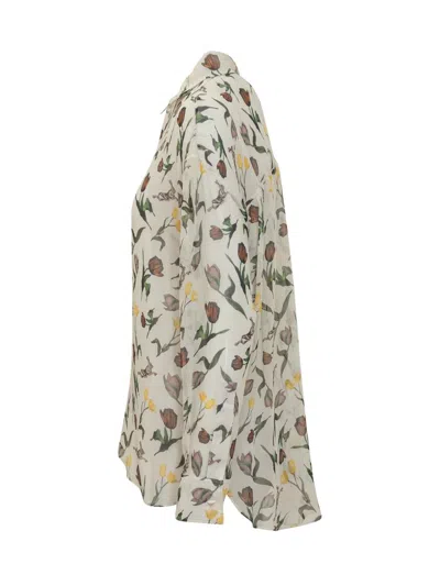 Marni Tulips & Hares Sheer Chiffon Button-up Shirt In Neutral