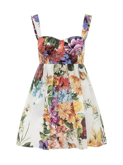 Dolce & Gabbana Multicolor Sleeveless Dress With Bustier Style Neckline And All-over Floral Print In Cotton Woman In Multi