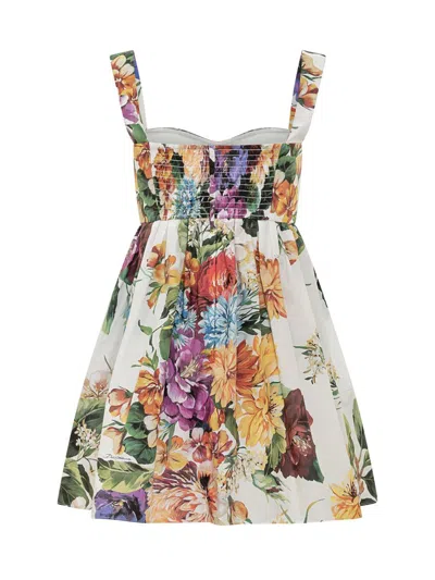 Dolce & Gabbana Multicolor Sleeveless Dress With Bustier Style Neckline And All-over Floral Print In Cotton Woman In Multi