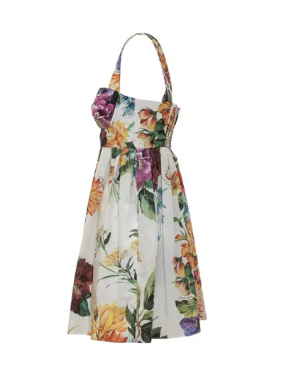 Dolce & Gabbana Multicolor Sleeveless Dress With Bustier Style Neckline And All-over Floral Print In Cotton Woman In Multi