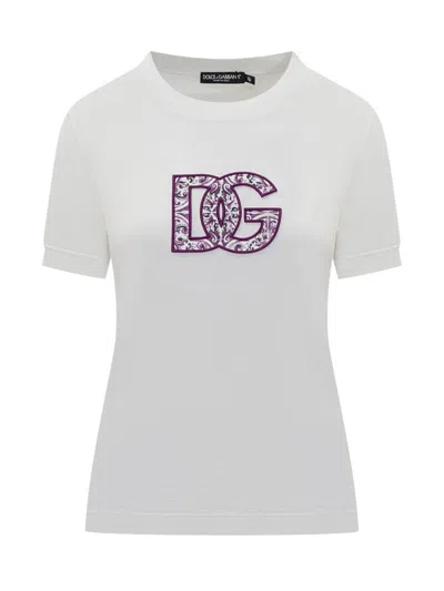 Dolce & Gabbana Jersey T-shirt With Lace Inlay In White