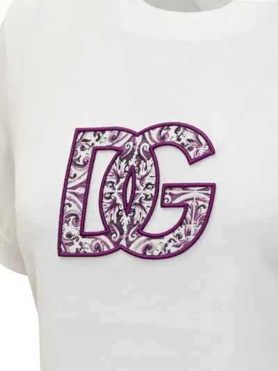 Dolce & Gabbana Jersey T-shirt With Lace Inlay In White