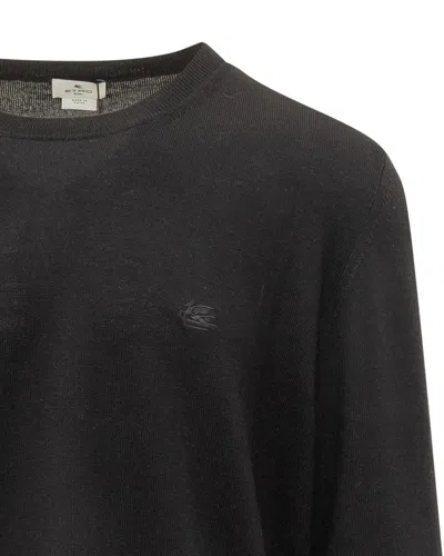 Etro Wool Sweater With Embroidered Monogram In Black