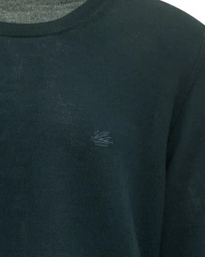 Etro Wool Sweater With Embroidered Monogram In Green