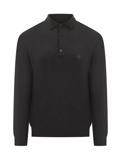 Etro Knitted Polo Shirt In Black
