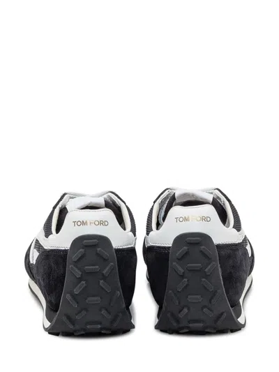 Tom Ford Suede Sneakers With Contrast Panels And Flat Sole In Black