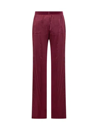 Tom Ford Fuchsia Pants With Elastic Waist With Logo Lettering In Silk Stretch Woman In Burgundy