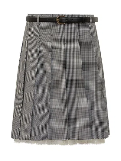 Self-portrait Prince Of Wales Pleated Midi Skirt In Gray
