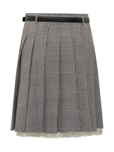 Self-portrait Prince Of Wales Pleated Midi Skirt In Gray