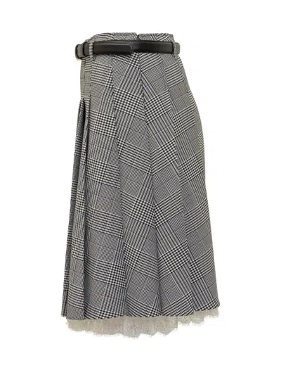Self-portrait Prince Of Wales Pleated Midi Skirt In Gray