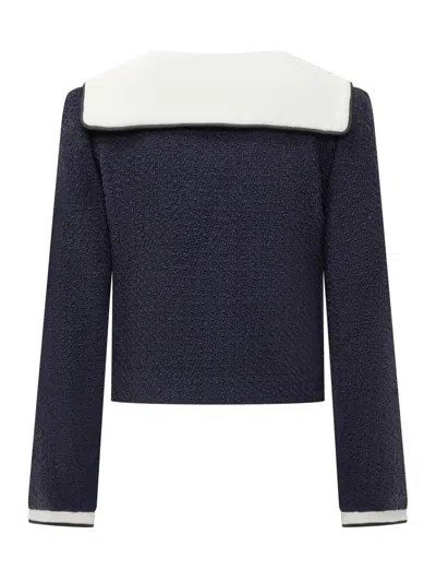 Self-portrait Belted Waist Short Jacket With Stripe Trim