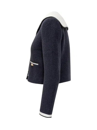 Self-portrait Belted Waist Short Jacket With Stripe Trim