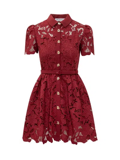 Self-portrait Womens Embroidered Collared Lace Mini Dress Burgundy In Red