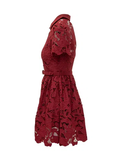 Self-portrait Womens Embroidered Collared Lace Mini Dress Burgundy In Red