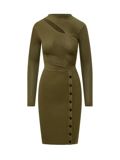 Self-portrait Self Portrait Ribbed Knit Mini Dress With Cut Outs In Khaki In Green
