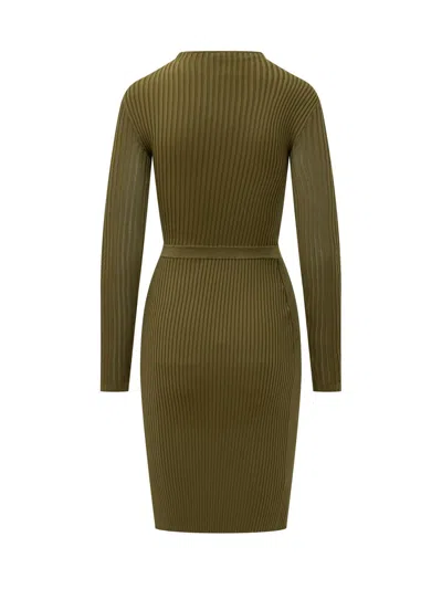Self-portrait Self Portrait Ribbed Knit Mini Dress With Cut Outs In Khaki In Green