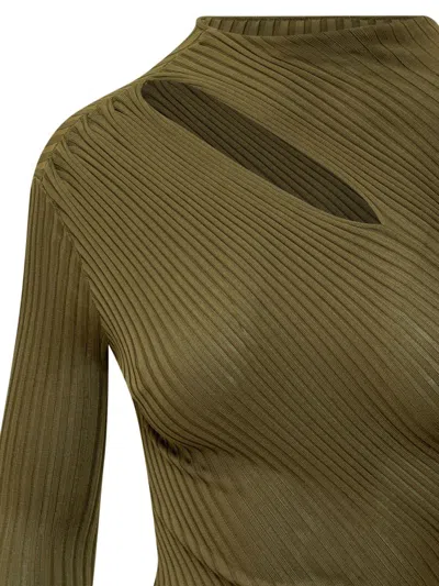 Self-portrait Self Portrait Ribbed Knit Mini Dress With Cut Outs In Khaki In Green