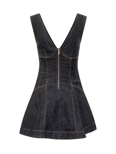 Self-portrait Navy Blue Dress With Bustier Neckline And Zip Detail