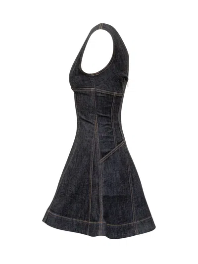 Self-portrait Navy Blue Dress With Bustier Neckline And Zip Detail